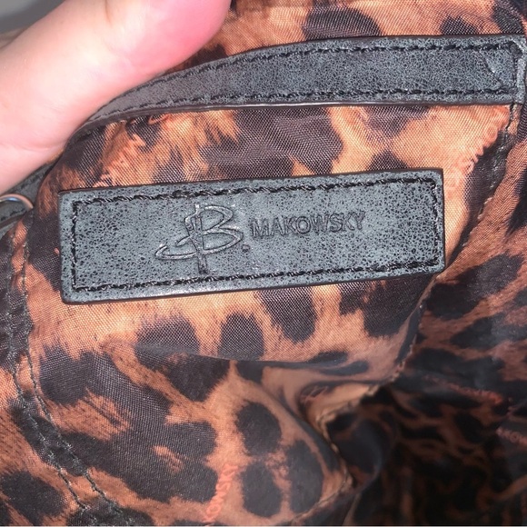 B. Makowsky Dark Gray Leather Shoulder Bag - Picture 2 of 14